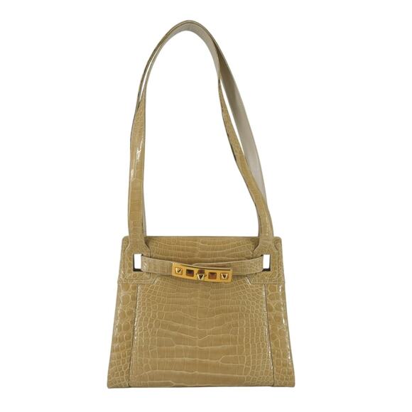 Judith Leiber Beige Croc Embossed Leather Shoulder Bag - Picture 1 of 16
